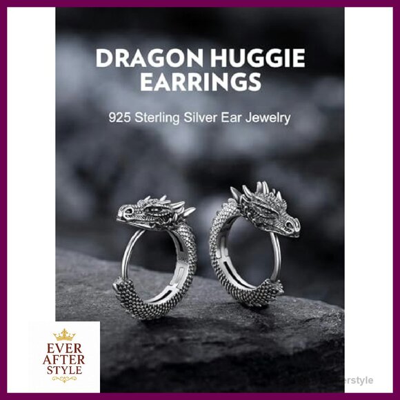 Dragon Huggie Earrings Stainless Steel Silver Hypoallergenic Retro Punk Style - Picture 3 of 8